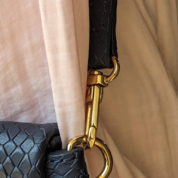 GIGI NEW YORK Navy Embossed Python Leather, Fold over clutch/ crossbody purse - Picture 6 of 17